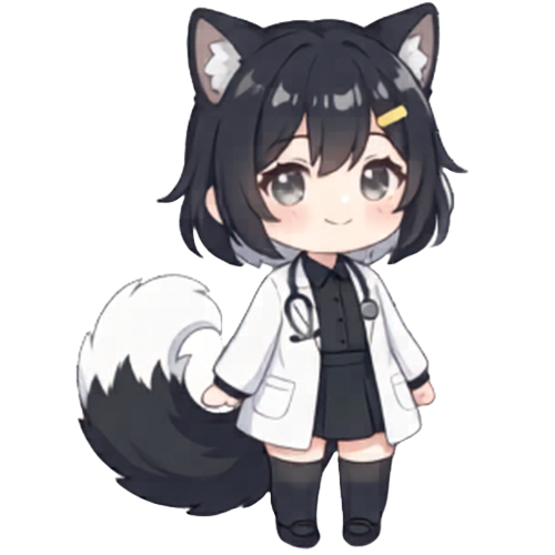 App default mascot: cute cat-eared girl in a white lab coat